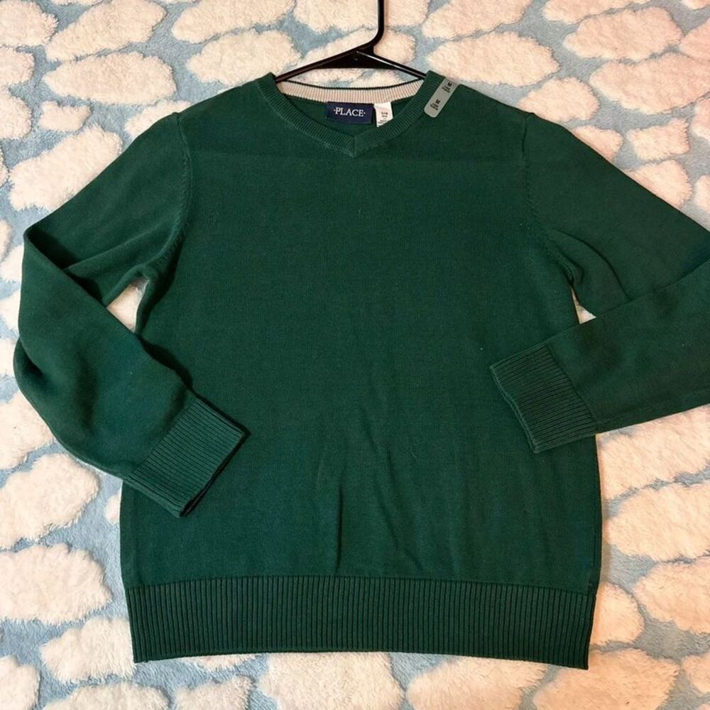 Children’s Place Boy’s Dark Green V Neck Sweater Size 7/8 M